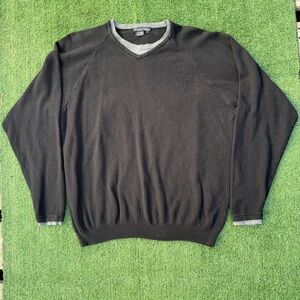Men's vintage silk and cashmere Black Sweater with grey accents, size L